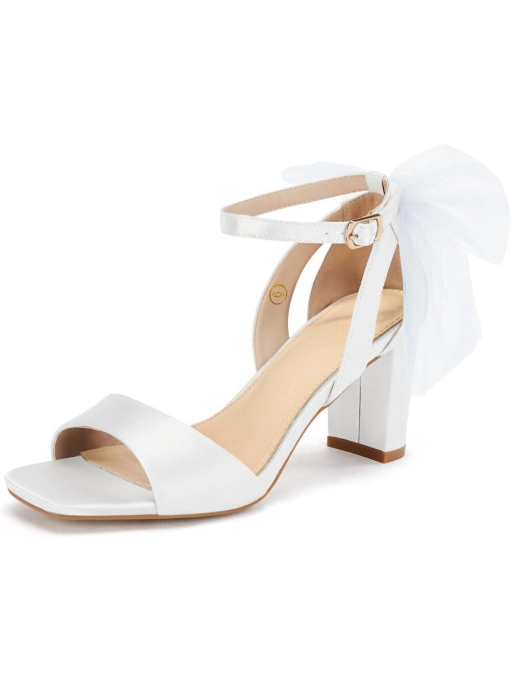 🆕Women's White Bow Tie Heeled Sandals One Strap Satin Dress Wedding Shoes